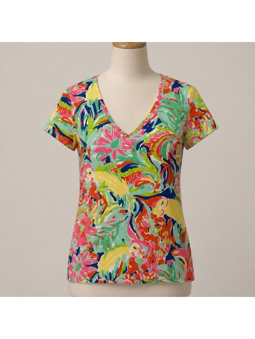 Lilly Pulitzer Casa Banana Michele Multicolor Floral V-Neck Top Size Small